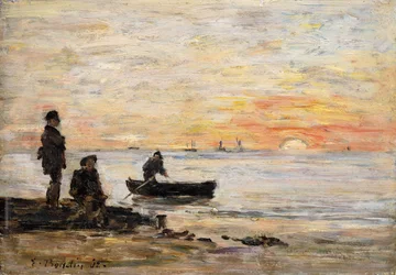Marea baja - Costa y pescadores al atardecer, 1862