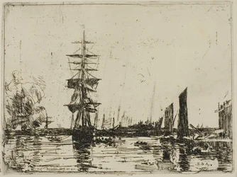 Paisaje marino con barcos