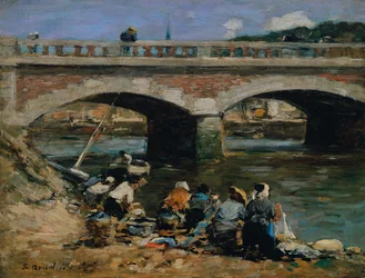 Lavanderas a orillas del Touques, c.1883-87 (óleo sobre tabla)