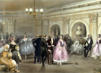 Actores de la Ópera de París, por E Lami, grabado
