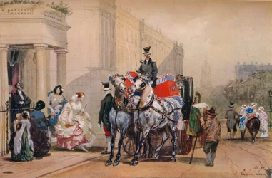 Damas entrando en su carruaje en Belgrave Square, siglo XIX