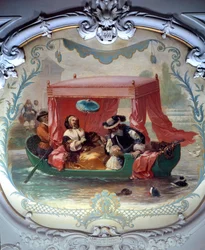 Paseo sobre el agua. Barco con toldo.