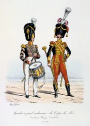 Guardias a pie ordinarios del Cuerpo del Rey, Tambor Mayor y Tamborilero, 1822-30