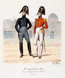 Mousquetaires Gris, Tenue de Manège y Tenue de Société, 1814-15