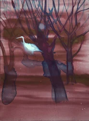 Grulla blanca, 2019 (lino, pigmentos)