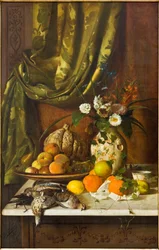 Flores, frutas y caza (óleo sobre lienzo)