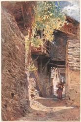 Una calle de pueblo en el norte de Italia