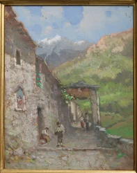 Pueblo alpino (óleo y témpera sobre cartón)
