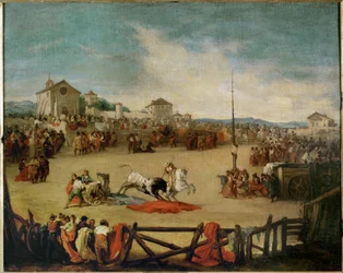 Corrida de toros en un pueblo (pintura sobre lienzo)