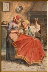 Interior con dos personas (acuarela)