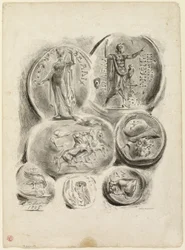 Pliego de siete medallas antiguas