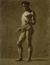 Desnudo masculino académico de pie (recto); Boceto del brazo superior (verso)