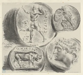 Estudios de cuatro monedas griegas, 1825