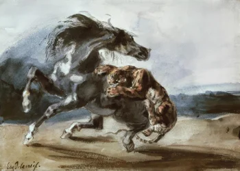 Tigre atacando a un caballo salvaje
