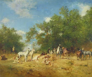 Jinetes árabes descansando en el bosque, 1868