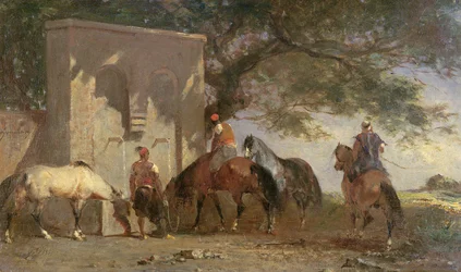 Árabes dando de beber a sus caballos, c.1865-75