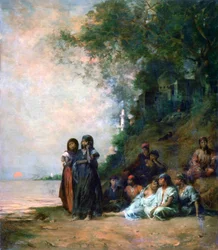 Mujeres egipcias al borde del agua, siglo XIX