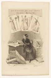 Una mujer ve las huellas detrás de un escritorio
Portada de: Henri Béraldi, Los grabadores del siglo XIX, 1899