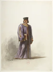 Btv1b84558104 32 - Saint-Saëns - Enrique VIII - Modelos de disfraces - Lacoste - 32. Escribano con traje de médico
