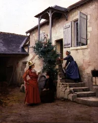Dos mujeres en un patio