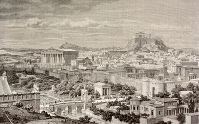 Impresión artística de Atenas, en la época del emperador Adriano, de 