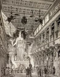 Impresión artística de la estatua de la diosa Atenea en el Partenón, Atenas, durante el período clásico, de 