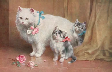 Postal felina (litografía en color)