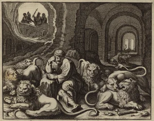 Daniel en el foso de los leones (grabado)
