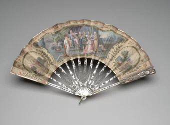 Abanico plegable con un tema del Antiguo Testamento, posiblemente Adonías ante Salomón, c.1770s