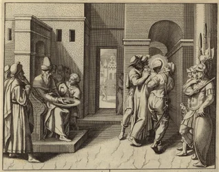 Poncio Pilato lavándose las manos tras la condena a muerte de Jesucristo (grabado)