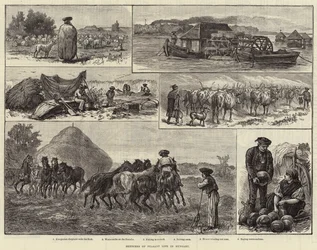Bocetos de la vida campesina en Hungría (grabado)
