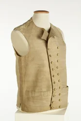 Chaleco de seda tejida con finas rayas doradas, crema y naranjas, c.1780-90