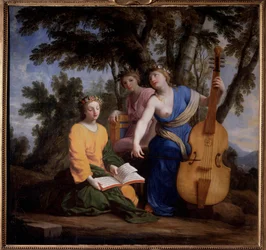 Representación de las tres musas Melpómene, Erato y Polimnia