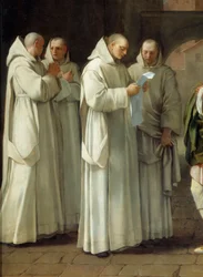 San Bruno (1030-1101), fundador de la orden Cartuja recibe un mensaje del Papa Urbano II (detalle)