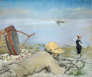 Henri Guerard relajándose en la playa