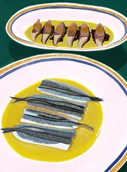Anchoas y caballa en aceite de oliva, España, 2025 (arte digital)