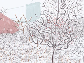 Pájaro en la nieve, Brooklyn Bridge Park (arte digital)