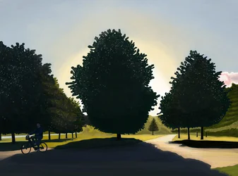 Ciclista, amanecer, Hyde Park (arte digital)