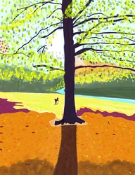 Perro, temprano por la mañana, otoño, Parque Prospekt (arte digital)