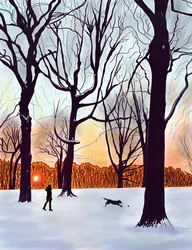 Perro en la nieve, Brooklyn (arte digital)