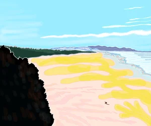Perro en la playa, Cliff House, San Francisco (arte digital)