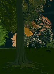Paseo nocturno de perros (arte digital)