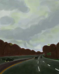 Conduciendo por la autopista de Long Island, 2017 (dibujado a mano en un iPad con un lápiz de Apple).