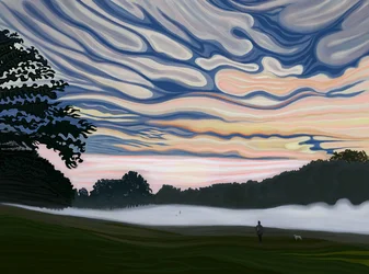 Campo y niebla por la mañana, Brooklyn (arte digital)