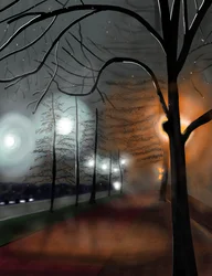 Niebla nocturna, Prospect Park, Brooklyn (arte digital)