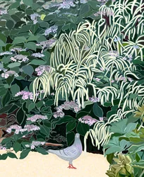 Barba de cabra y paloma en el jardín (arte digital)