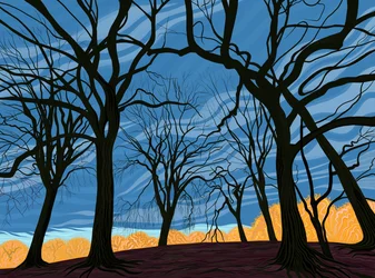 Arboleda de olmos a principios de invierno (arte digital)