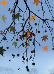 Árbol de chicle, pájaros y luna, Brooklyn (arte digital)