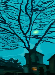 Casa en Queens de noche (arte digital)