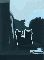 Gatitos al otro lado de la ventana (arte digital)